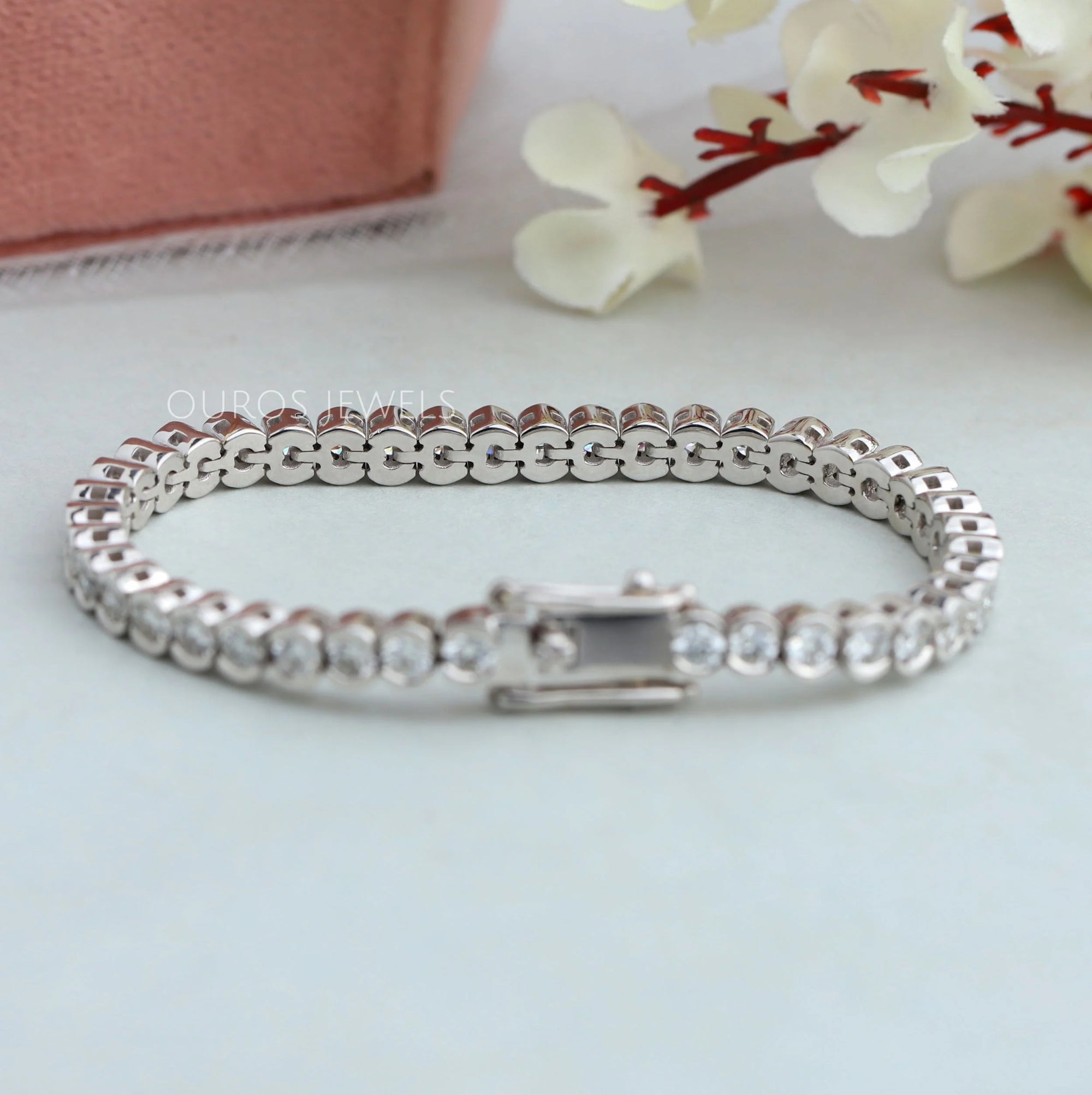 Round Cut Half Bezel Set Tennis Bracelet