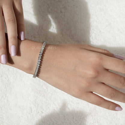 Round Cut Half Bezel Set Tennis Bracelet