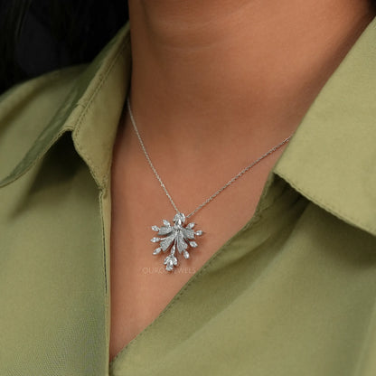 Marquise And Round Cut Cluster Diamond Pendant