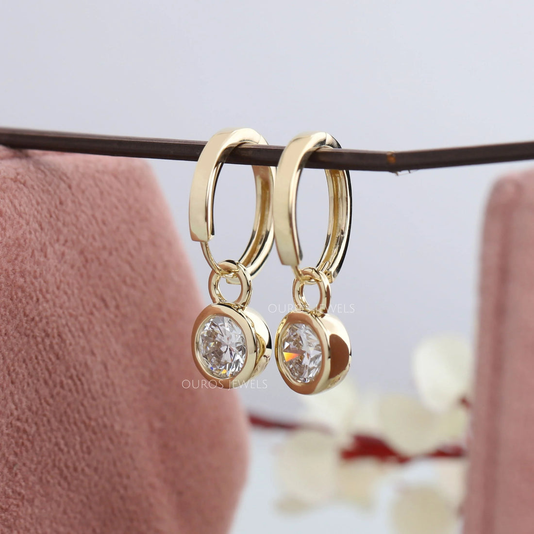 Round Diamond Bezel Set Hoop Earrings