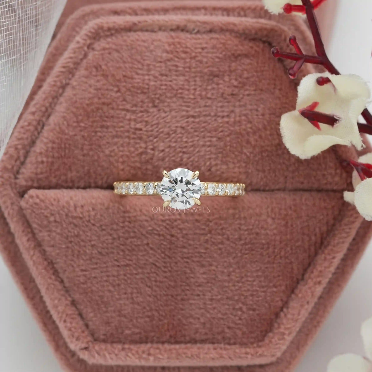 Round Cut Lab Grown Diamond Solitaire Accent Ring Ring