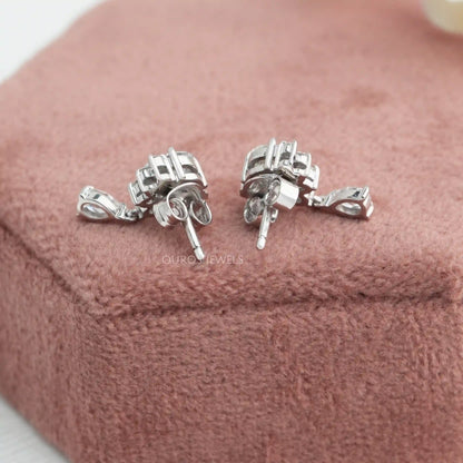 Round Cut Half Halo Drop Earrings