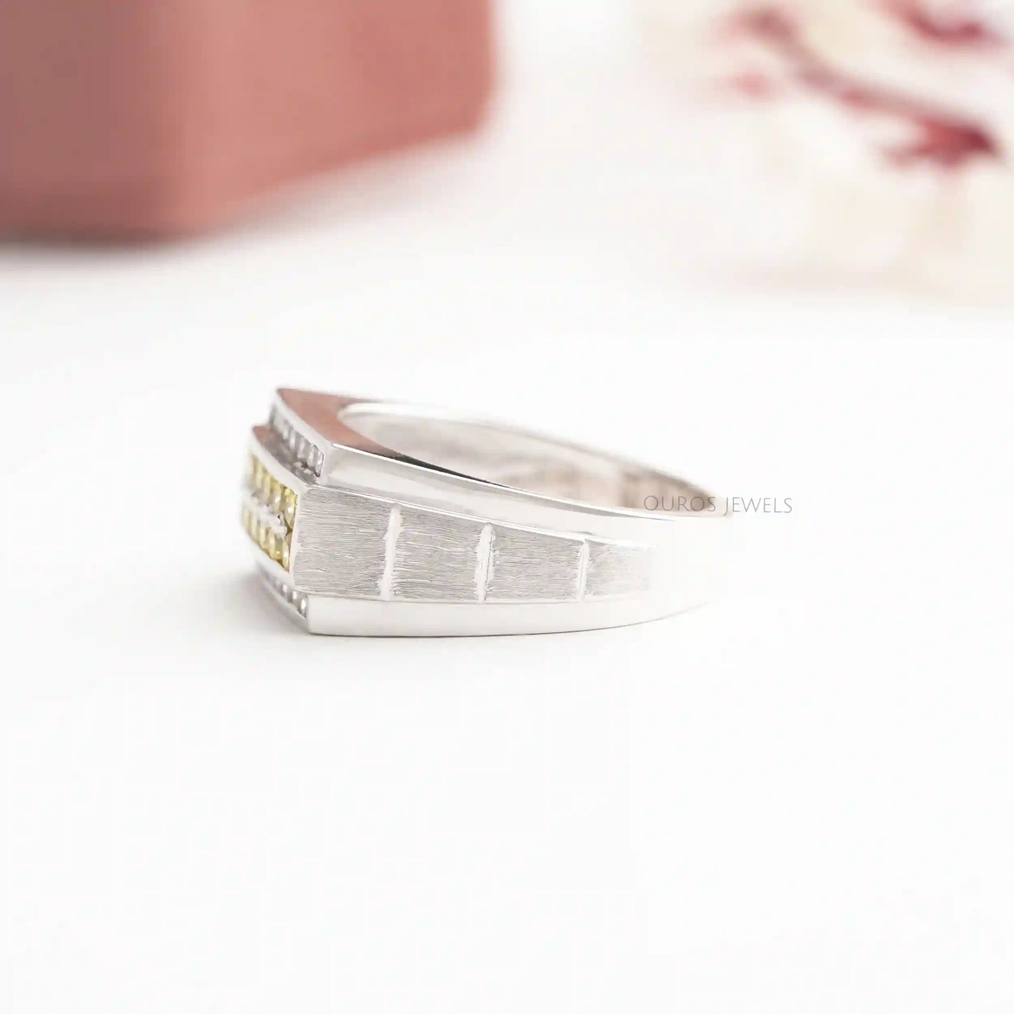 Yellow Round Cut Lab Grown Diamond Men's Ring
