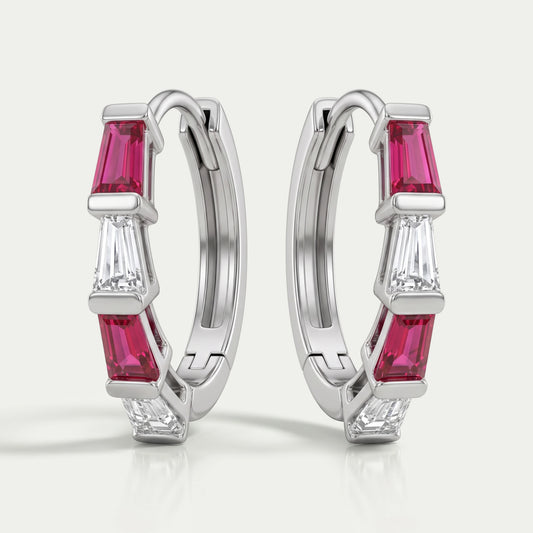 Ruby Tapered Baguette And Lab Diamond Hoop Earrings Earrings