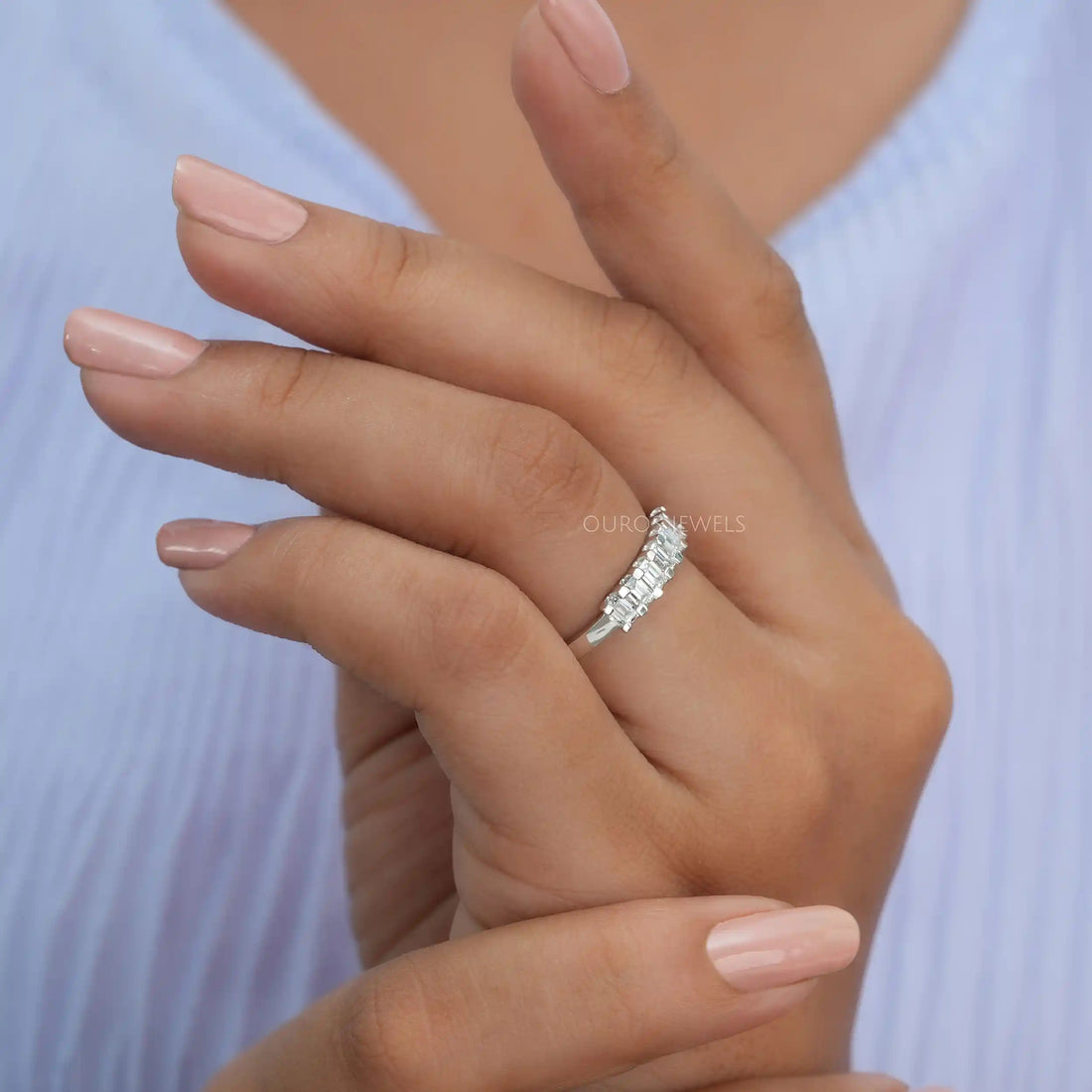 7 Stone Emerald Cut Wedding Band