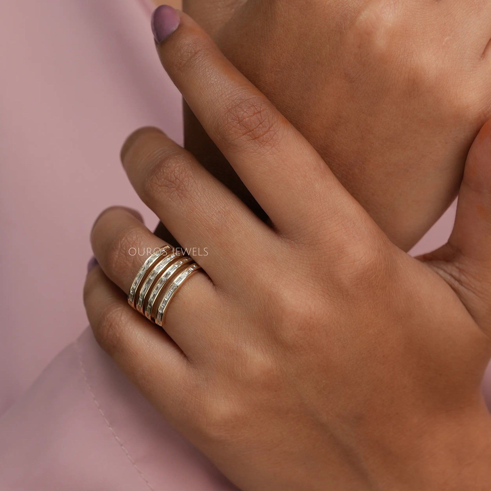 Baguette Cut Lab Diamond Spiral Band Rings