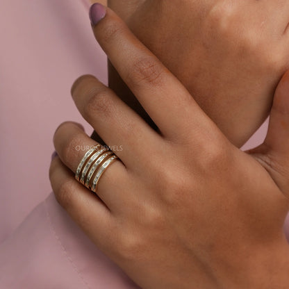 Baguette Cut Lab Diamond Spiral Band Rings