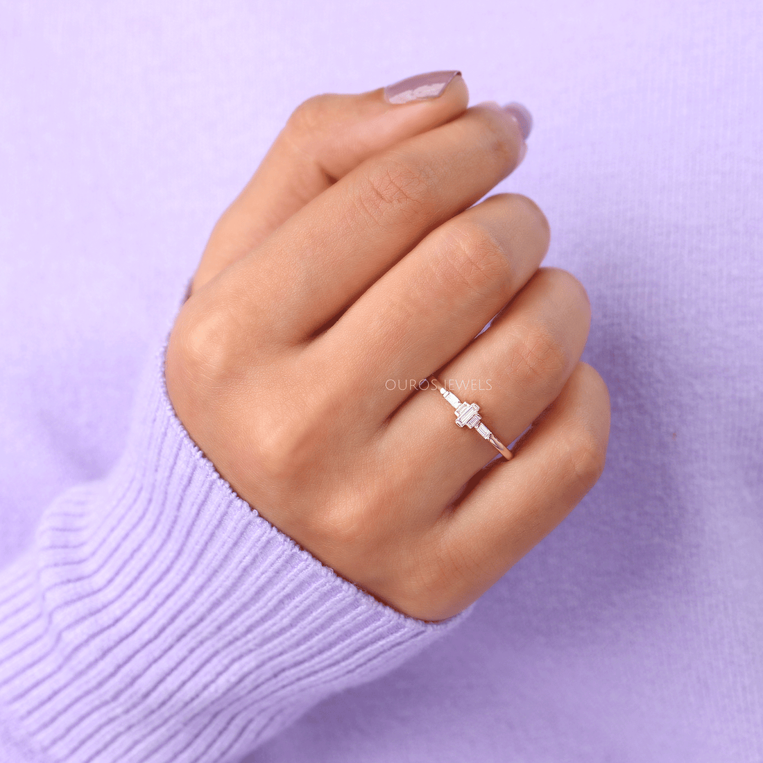 Baguette Cut Lab Diamond Dainty Ring