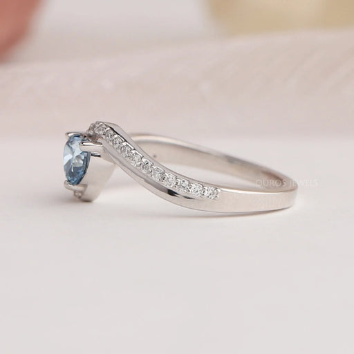 Blue Heart Cut Solitaire Accent Diamond Ring