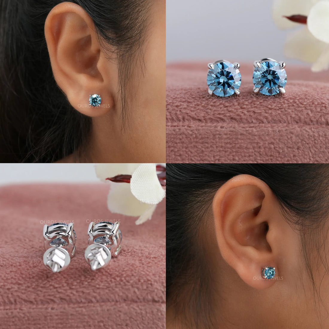 Blue Round Solitaire Stud Earrings Earring