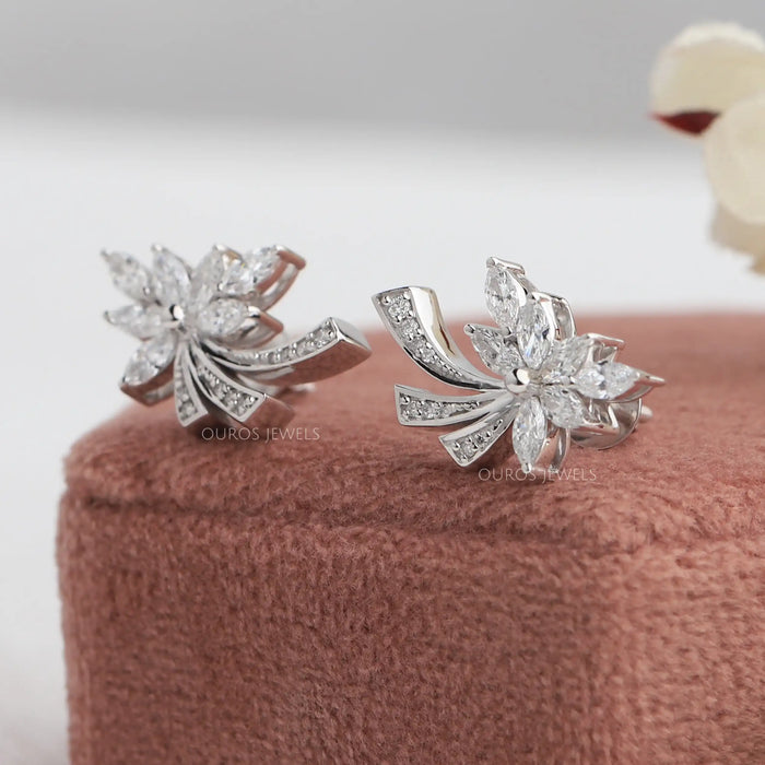 White Gold Marquise-Cut Cluster Diamond Earrings