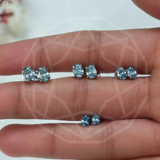 Lab Grown Blue Oval Diamond Earrings Studs