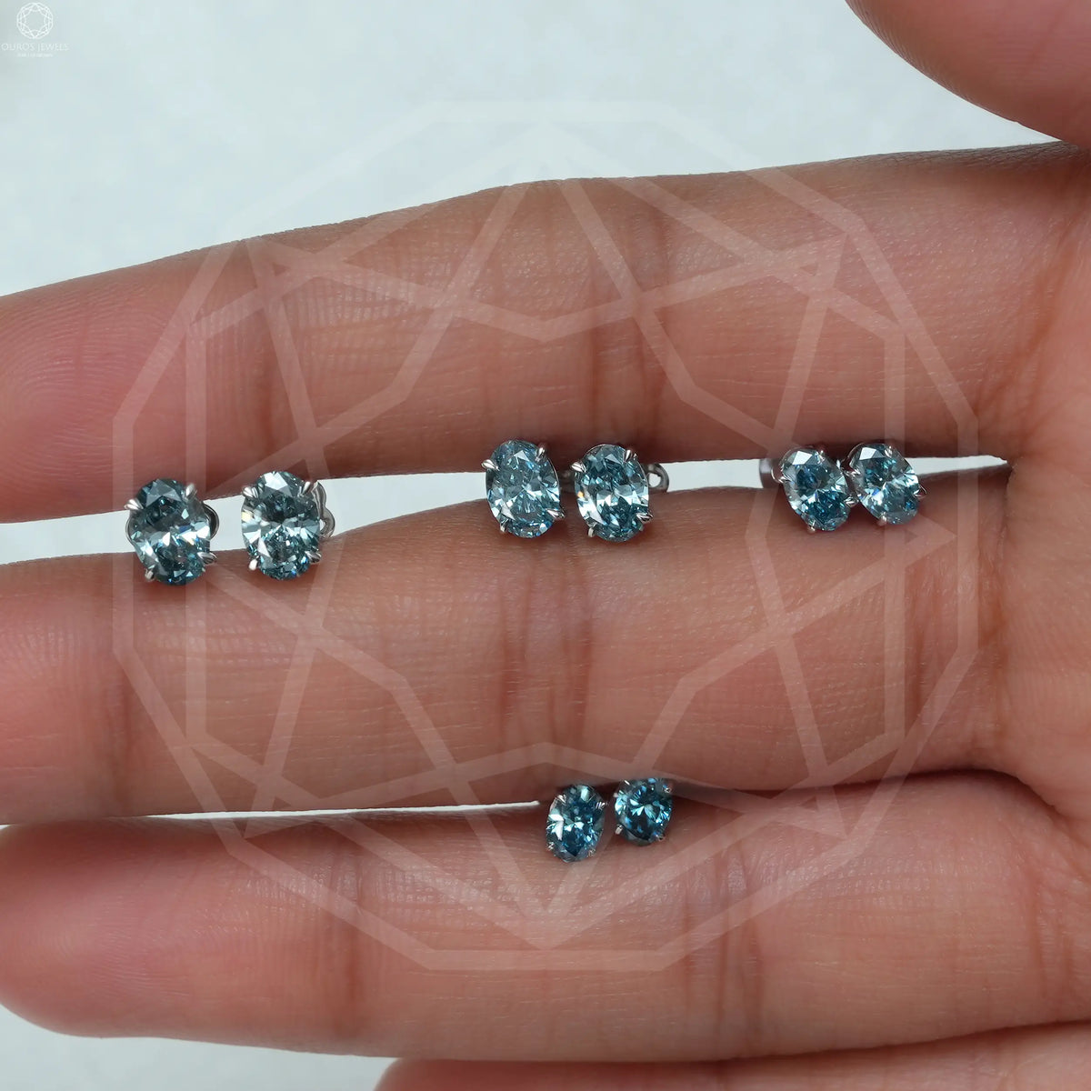 Lab Grown Blue Oval Diamond Earrings Studs