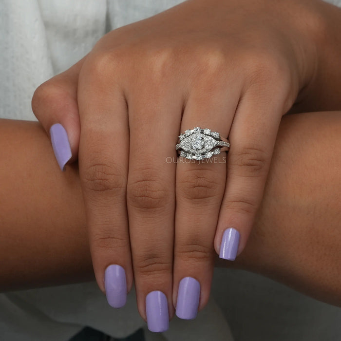 Floral Style Round Cluster Diamond Engagement Ring