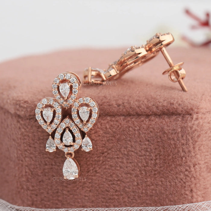 Flower Shape Pear Diamond Halo Earrings
