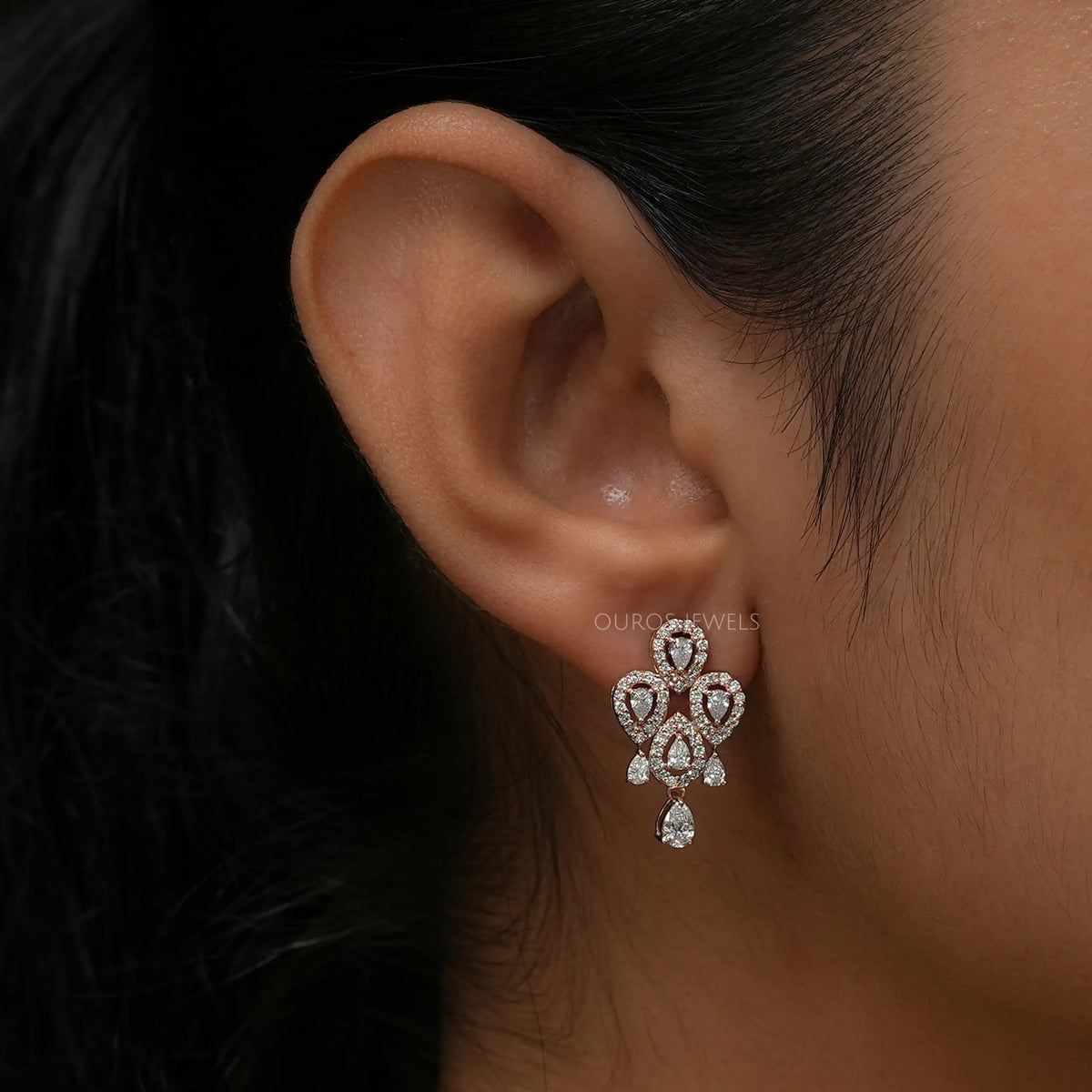 Flower Shape Pear Diamond Halo Earrings