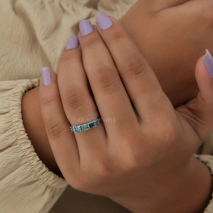 5 Stone Blue Cushion Diamond Ring