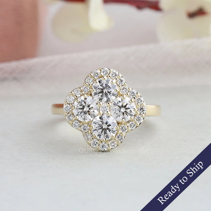 Floral Shape Round Diamond Halo Engagement Ring
