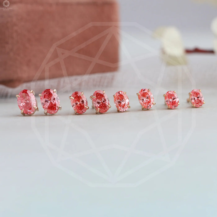 Pink Oval Cut Screw Back Earrings