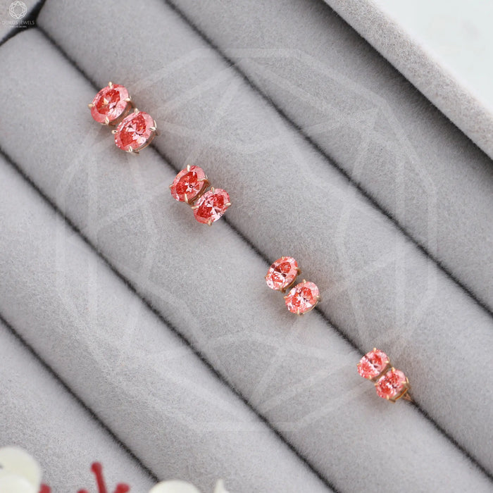 Pink Oval Cut Screw Back Earrings