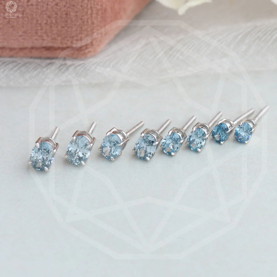 Lab Grown Blue Oval Diamond Earrings Studs
