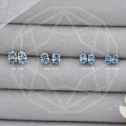 Lab Grown Blue Oval Diamond Earrings Studs