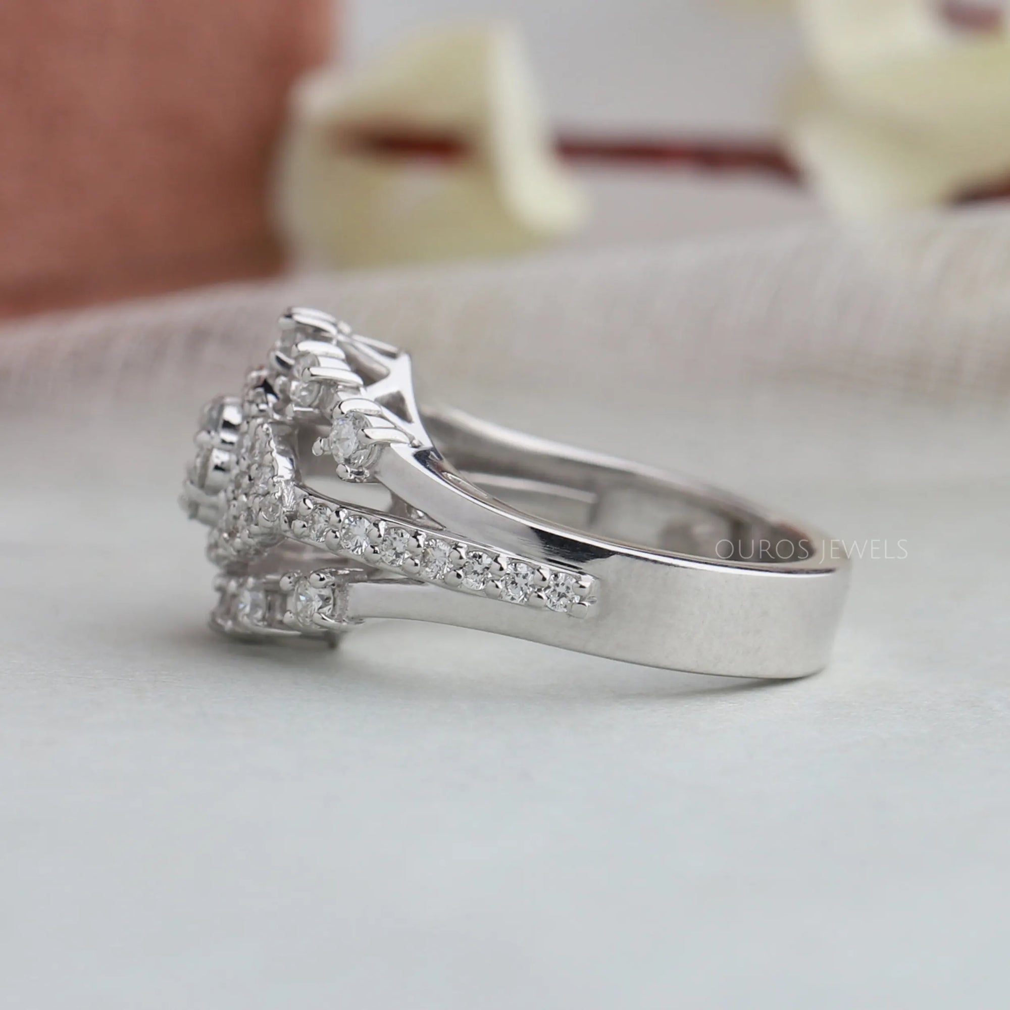 Floral Style Round Cluster Diamond Engagement Ring