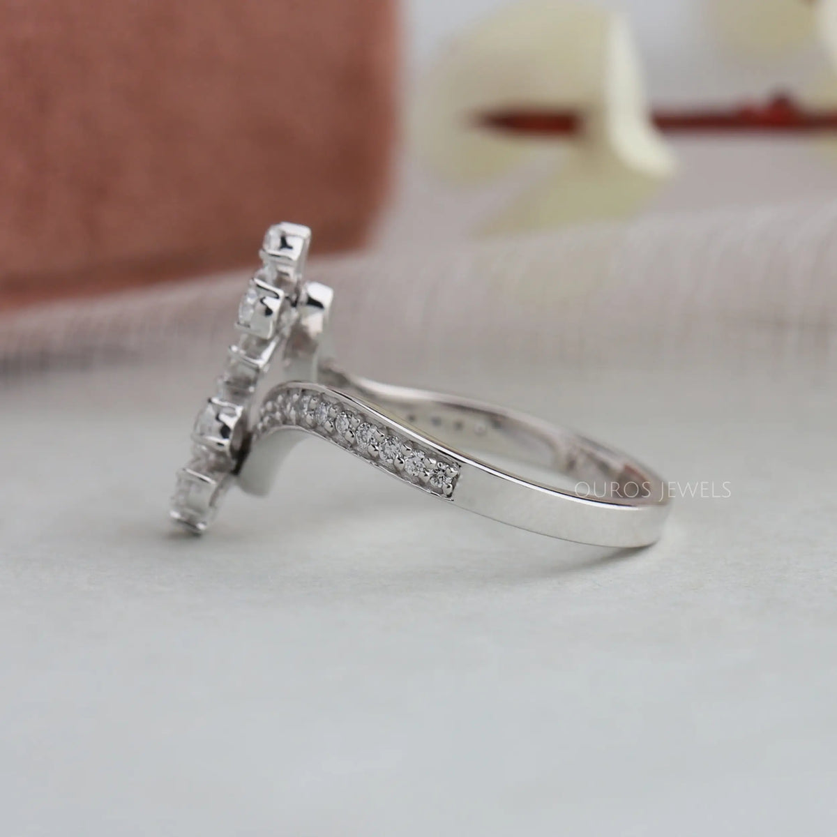 Bypass Pear Cut Flower Style Engagement Ring