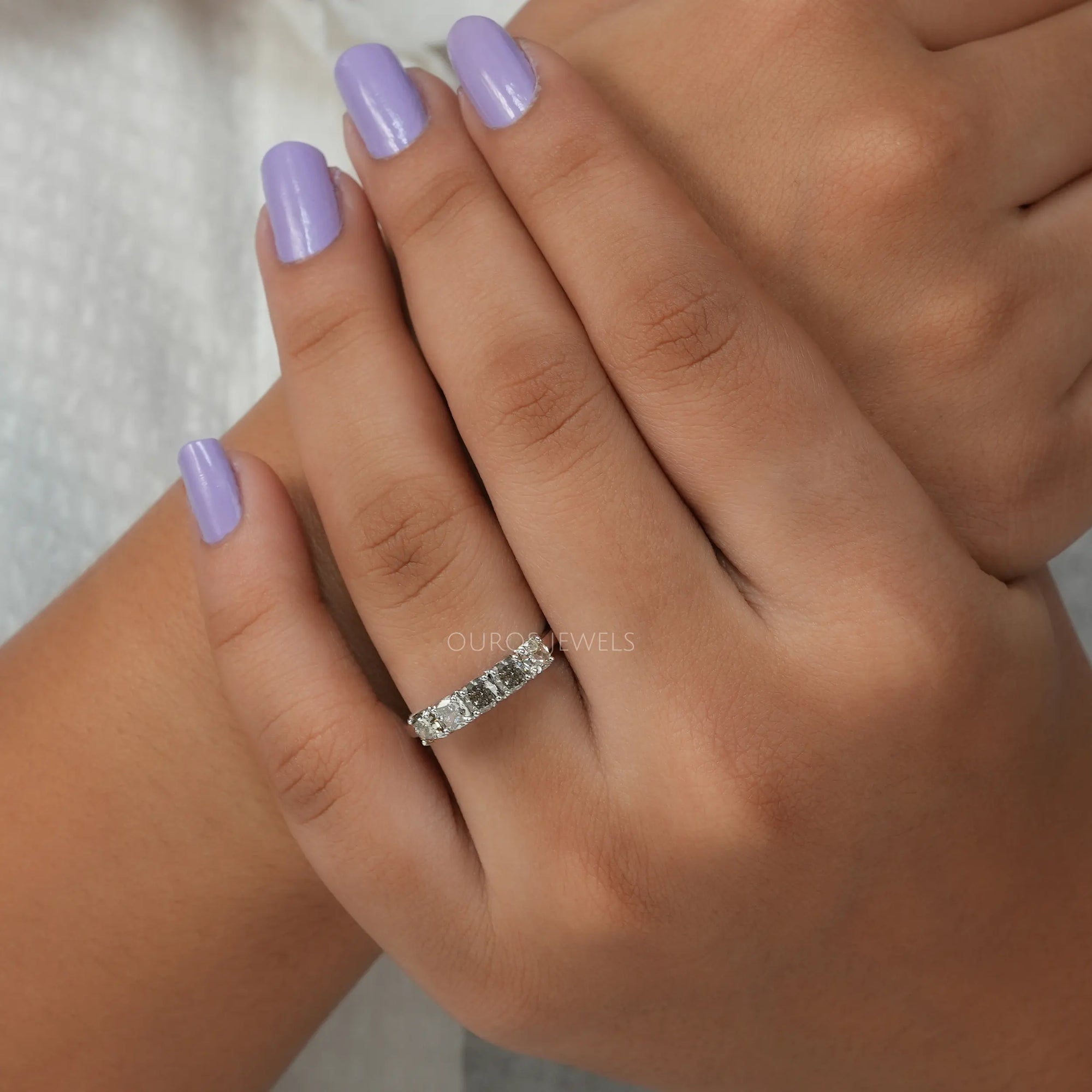 Olive Cushion Cut Wedding Band