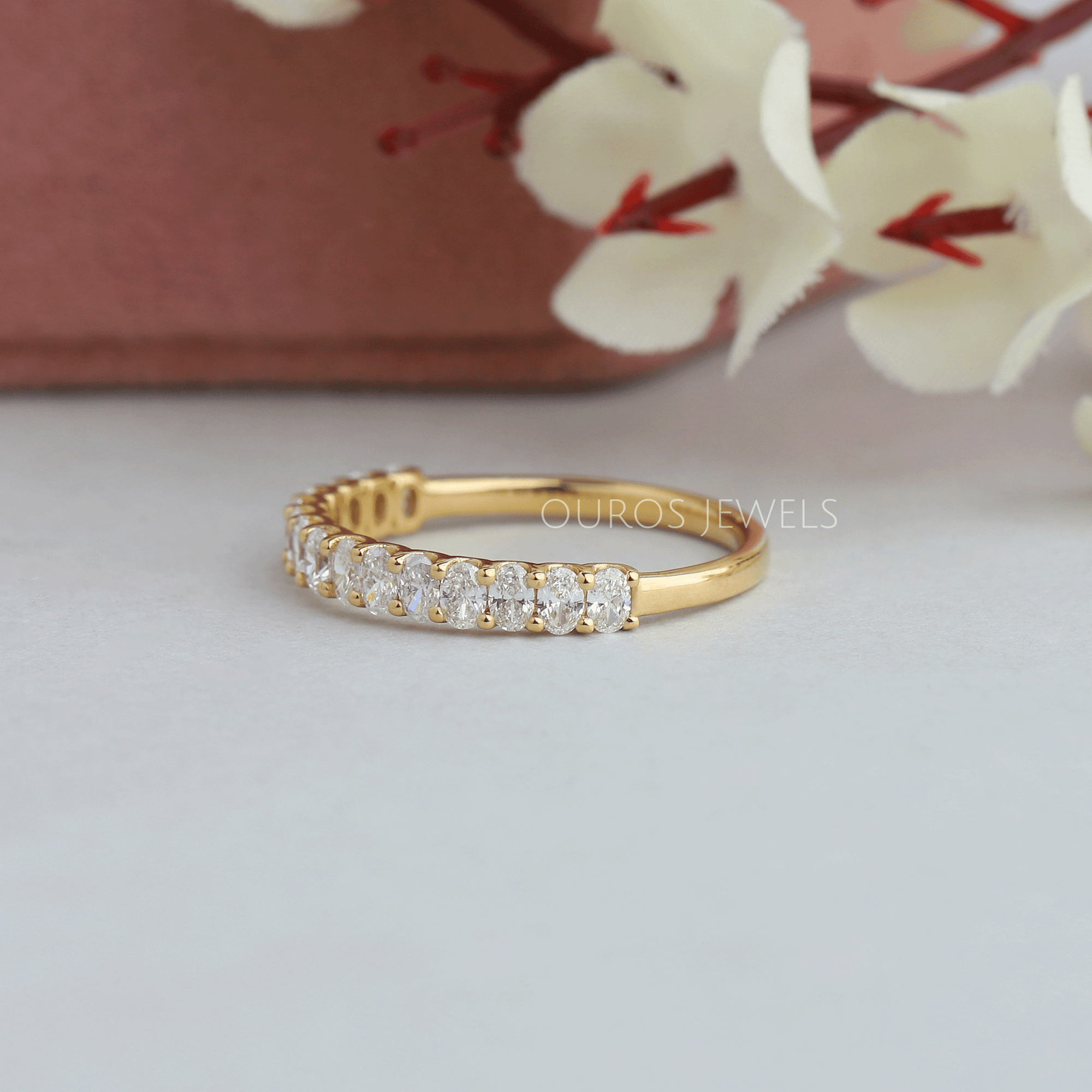 Oval Cut Lab Grown Diamond Half Eternity Wedding Band