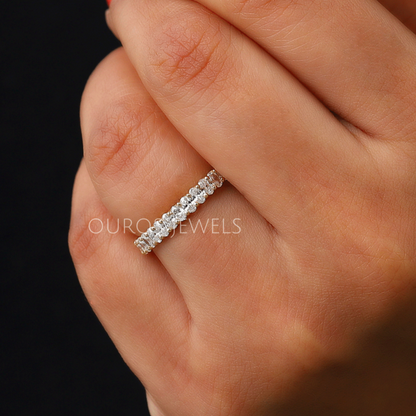 Oval Cut Lab Grown Diamond Half Eternity Wedding Band