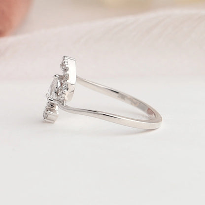 Pear Cut Lab Cluster Diamond Bypass Ring