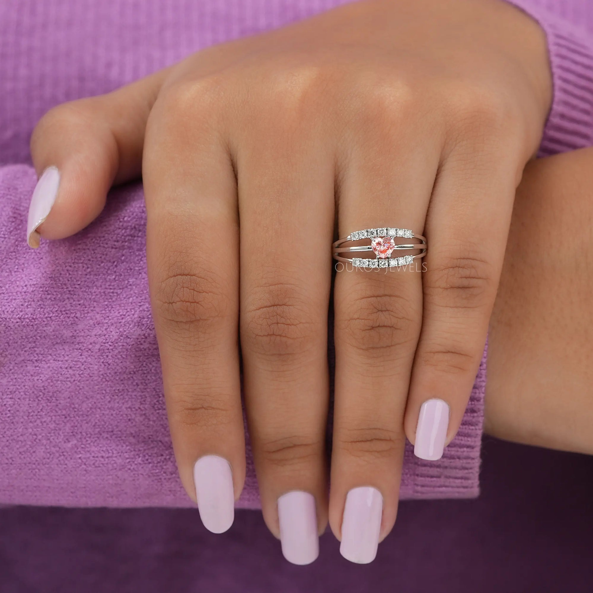 Pink Heart Diamond Split Shank Ring