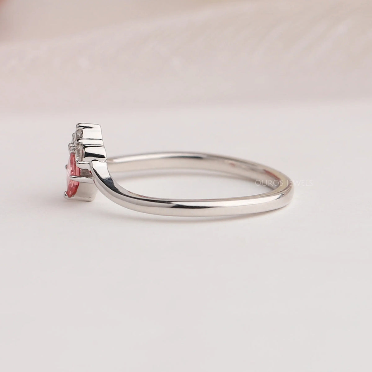 Pink Princess Cut Curved Dainty Ring