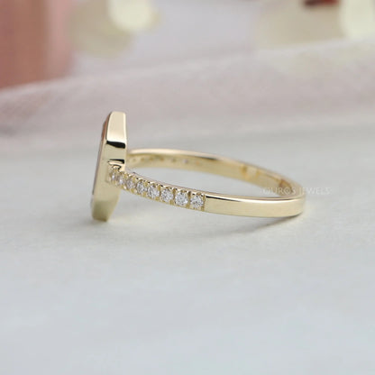 Hexagon Long Portrait Cut Diamond Solitaire Accent Ring