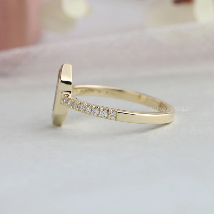 Hexagon Long Portrait Cut Diamond Solitaire Accent Ring