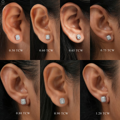 Radiant Cut Halo Diamond Stud Earrings