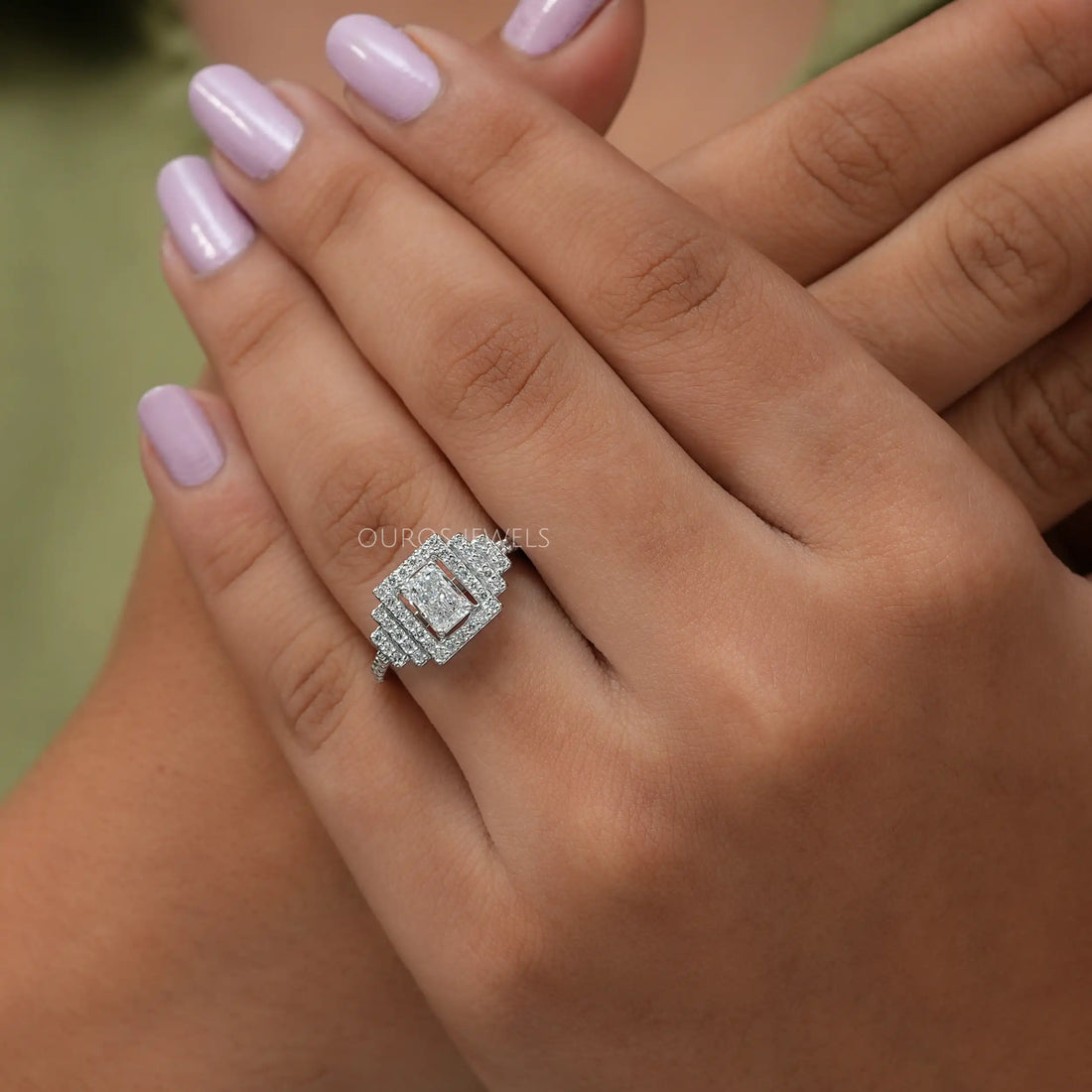 Radiant Cut Halo Diamond Solitaire Accent Ring