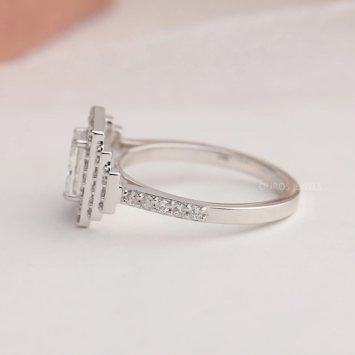 Radiant Cut Halo Diamond Solitaire Accent Ring