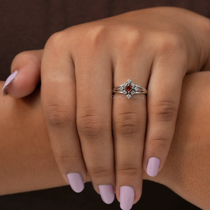Red Princess Diamond Dainty Ring