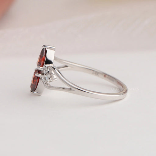Fancy Red Pear Cluster Diamond Dainty Ring