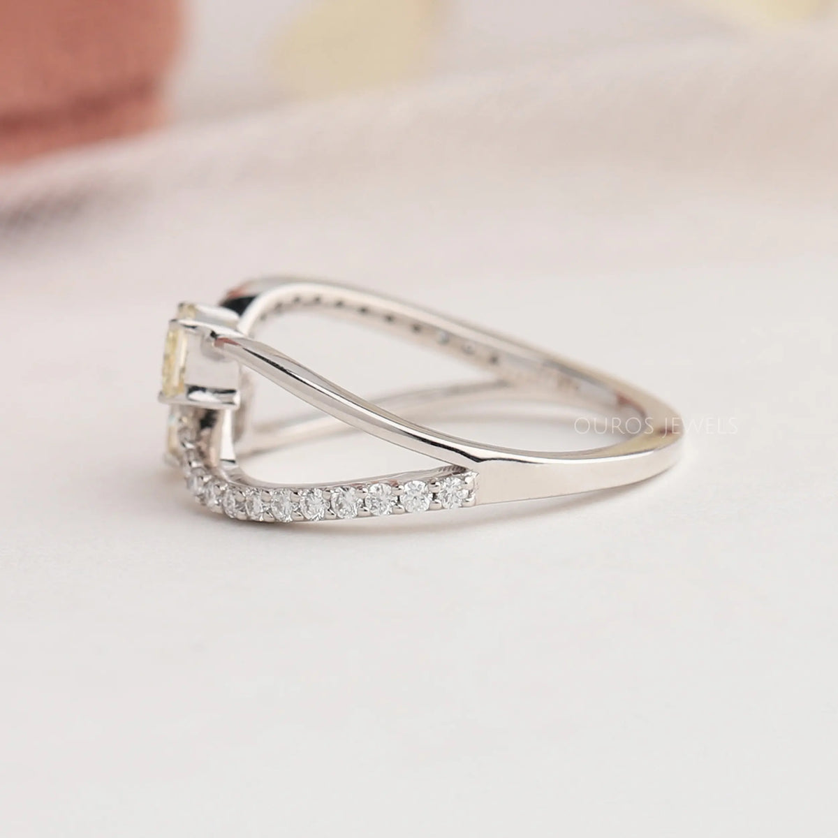 Yellow Princess Cut Bypass Setting Wedding Ring Rings