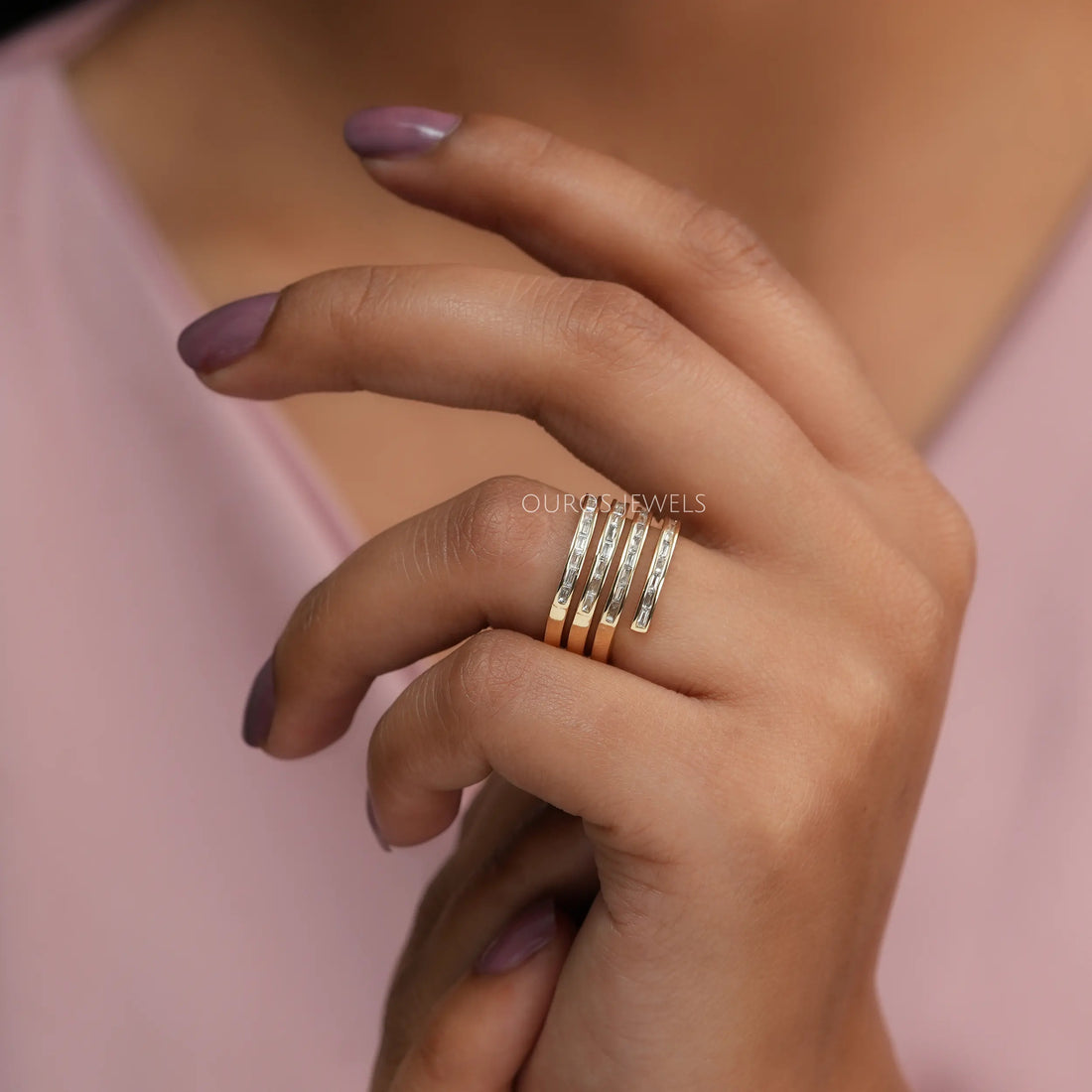 4 Row Baguette Diamond Wedding Band