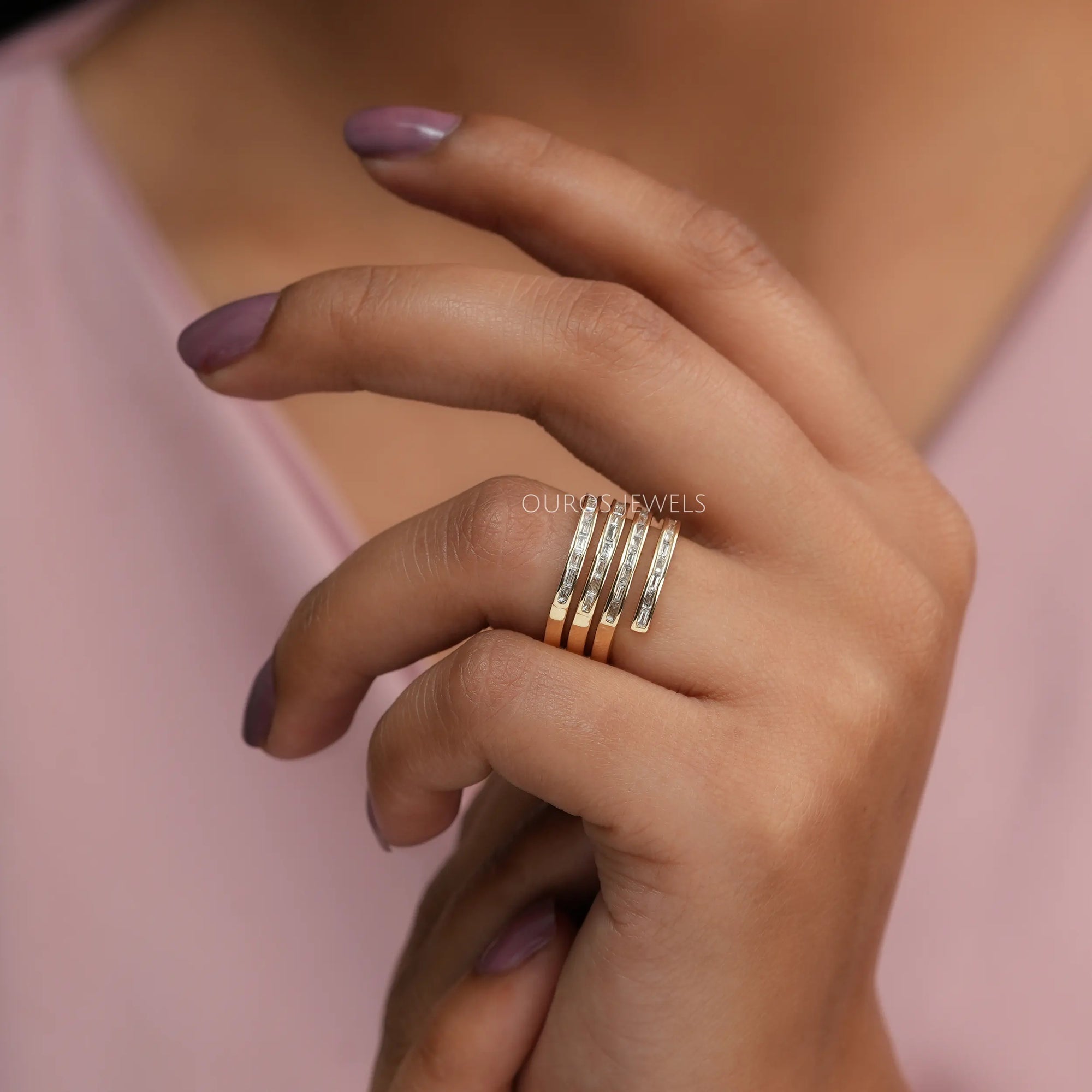4 Row Baguette Diamond Wedding Band