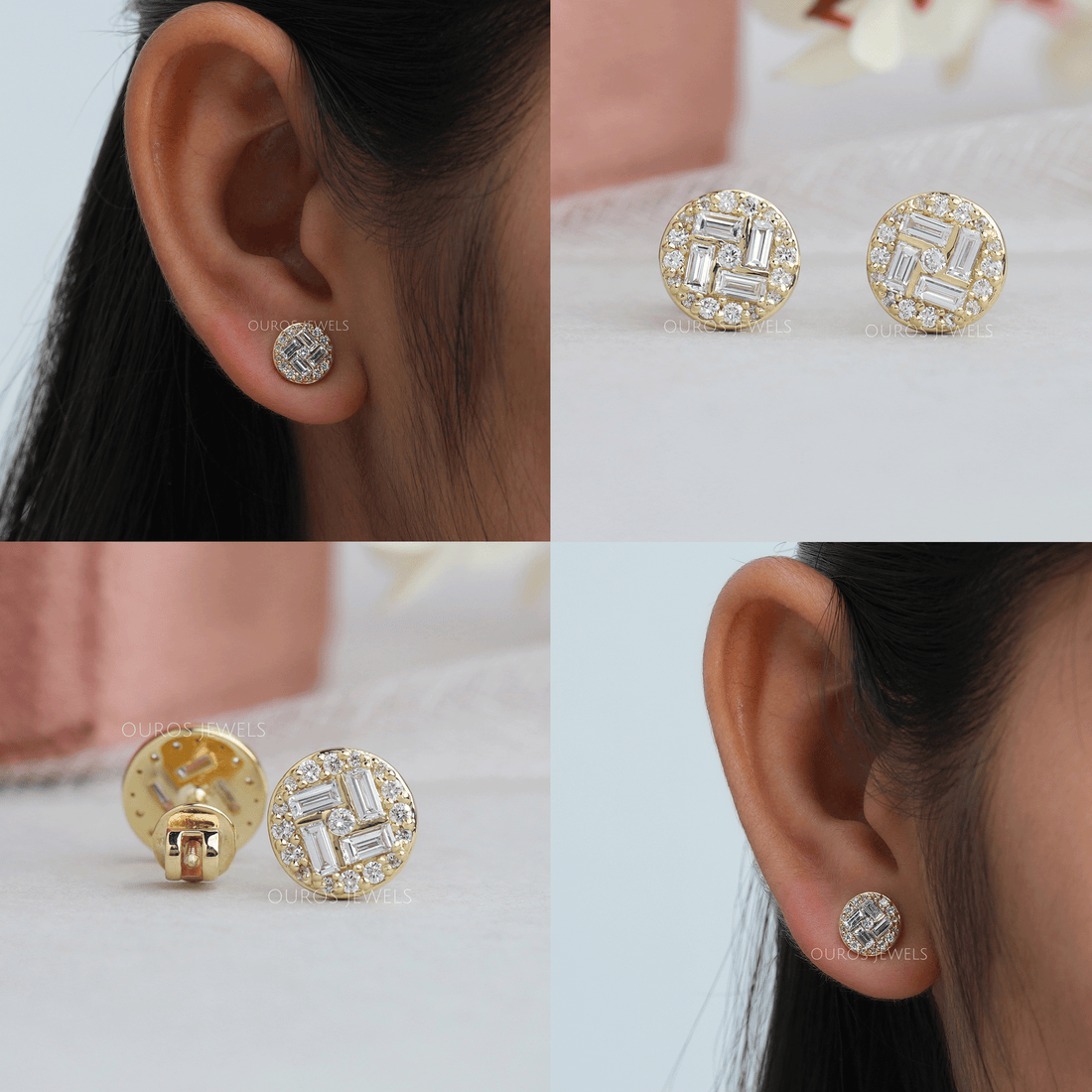 Baguette Cluster Stud Diamond Earrings Earring