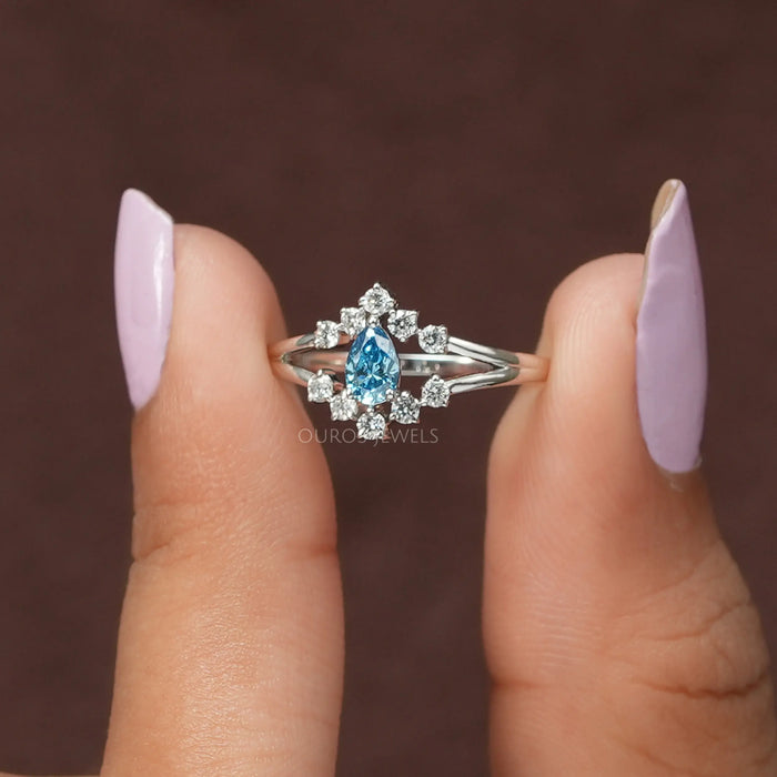 Blue Pear Cut Split Shank Wedding Ring