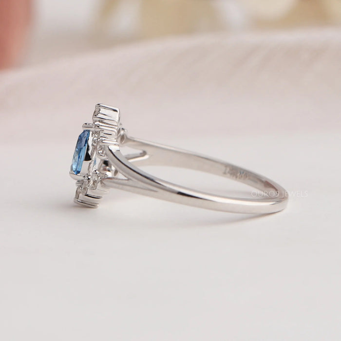 Blue Pear Cut Split Shank Wedding Ring