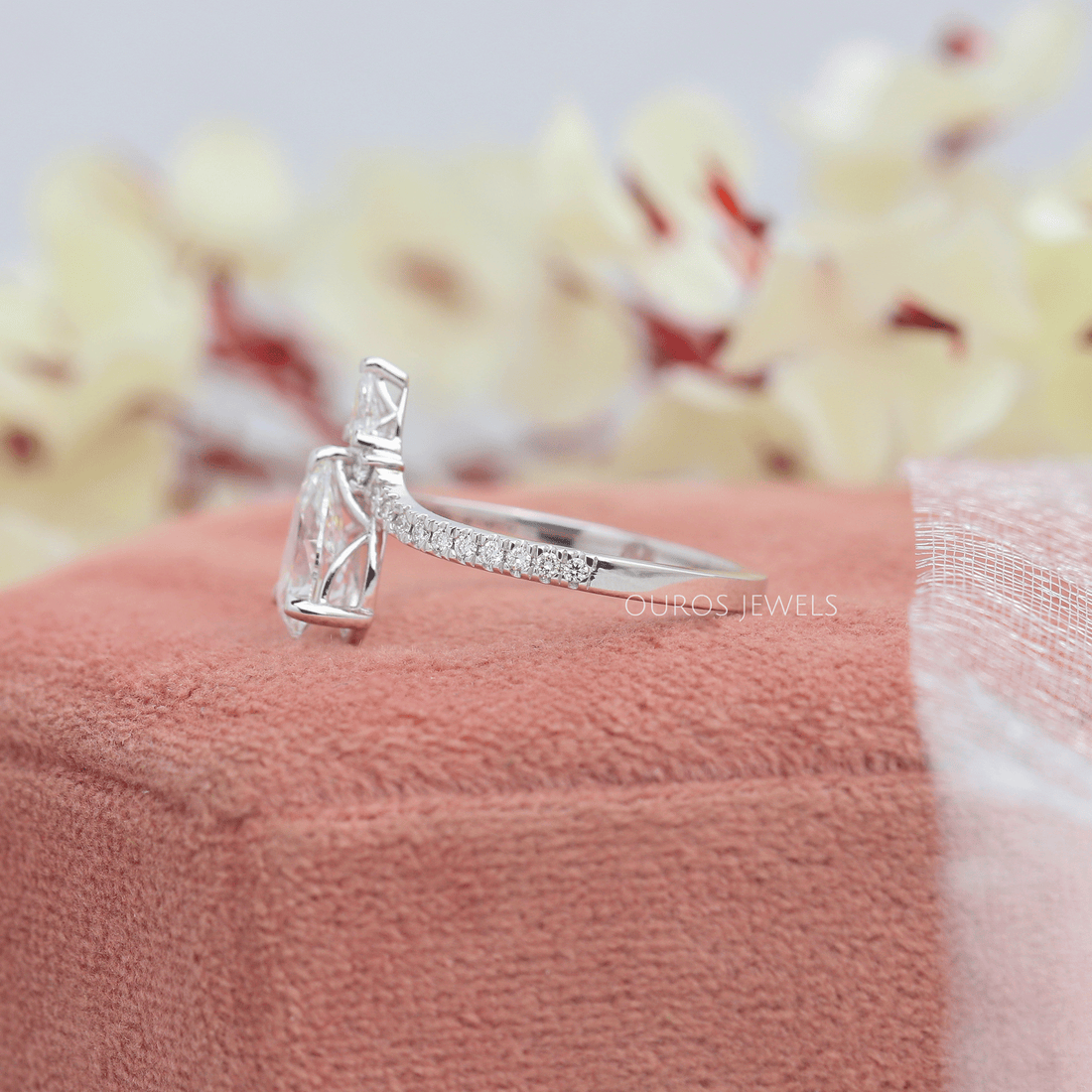 Chevron Shaped Pear Cut Engagement Ring