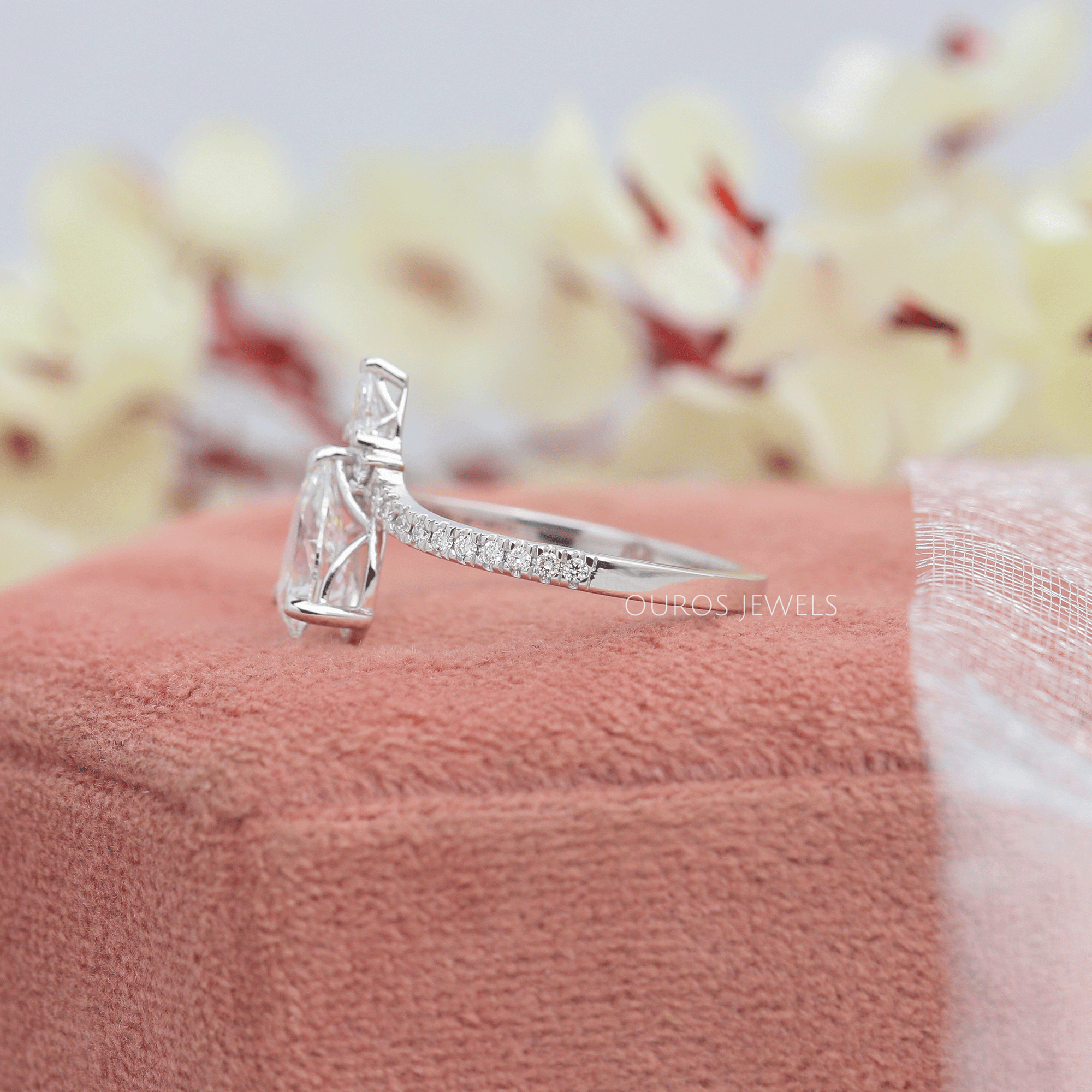 Chevron Shaped Pear Cut Engagement Ring