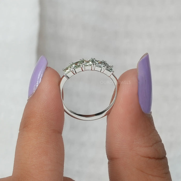 Green Princess Cut Five Stone Wedding Ring